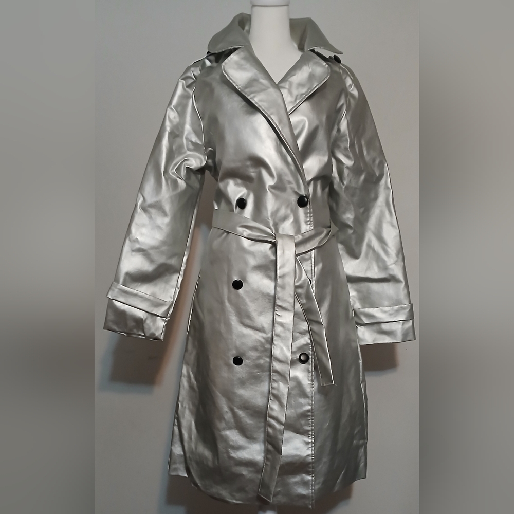 Chic Silver Women's Trench Coat